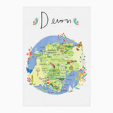 Tea Towel-CR04TT - Devon Map Tea Towel-Clair Rossiter