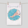 Tea Towel-WTT129 - Cornwall Map Tea Towel-Whistlefish