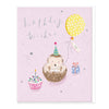 This sweet little hedgehog is here with a balloon, gift and cupcake to send some birthday wishes.
